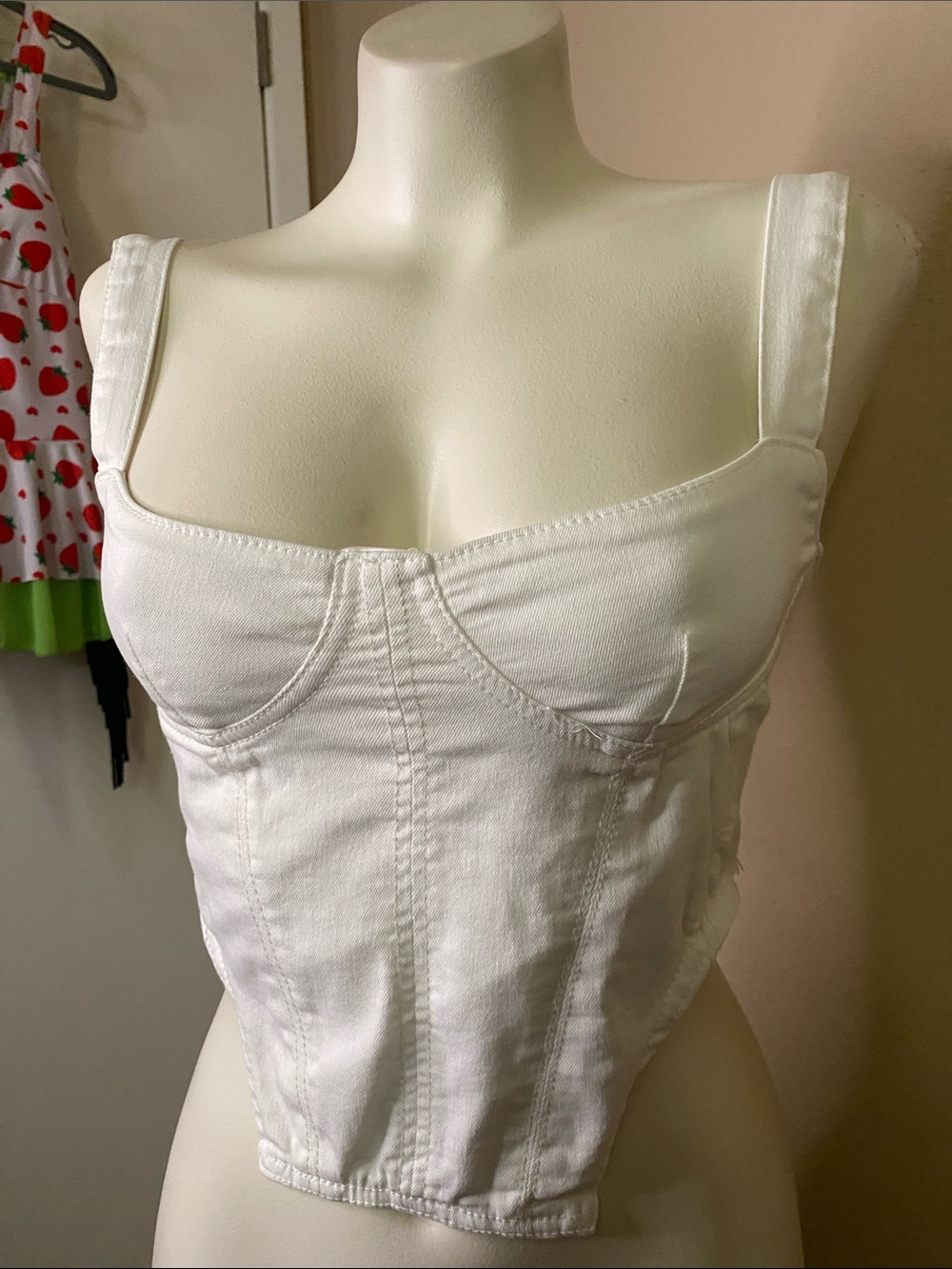 Zara White stretch denim bustier boho crop top Top S